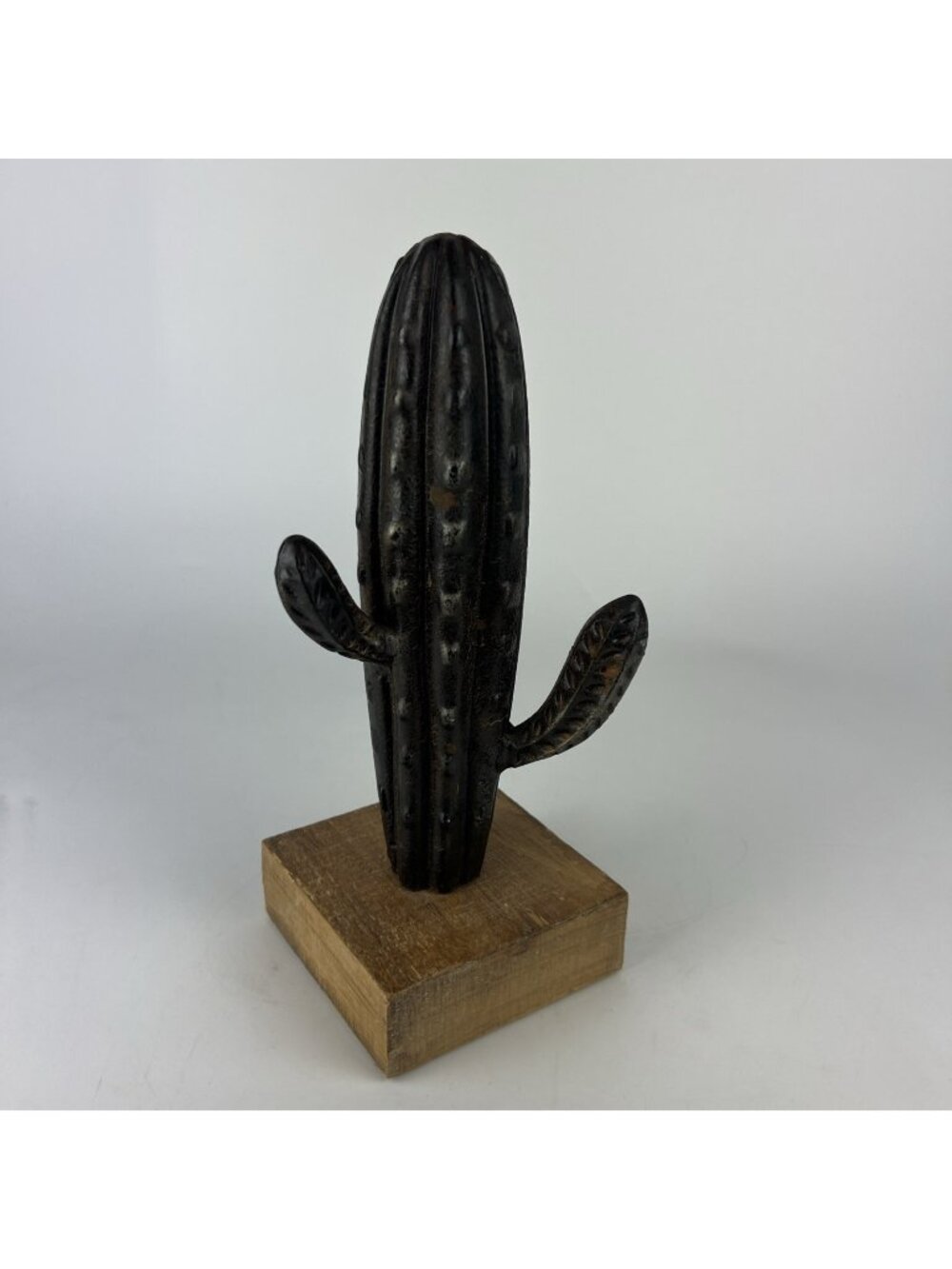 Vintage Cast Iron Cactus Sculpture Wood Base Southwestern Rustic Home Decor